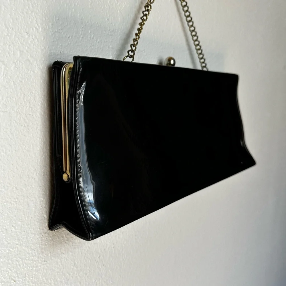 Vintage Black Patent Leather Baguette Clutch